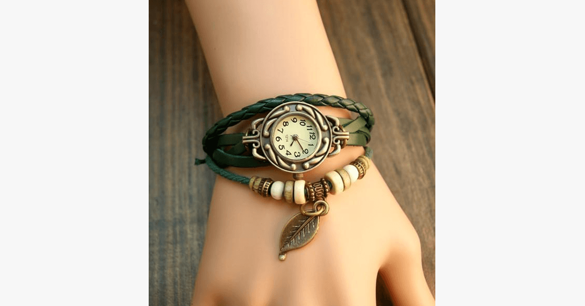 Stylish Leaf Pattern Vintage Watch