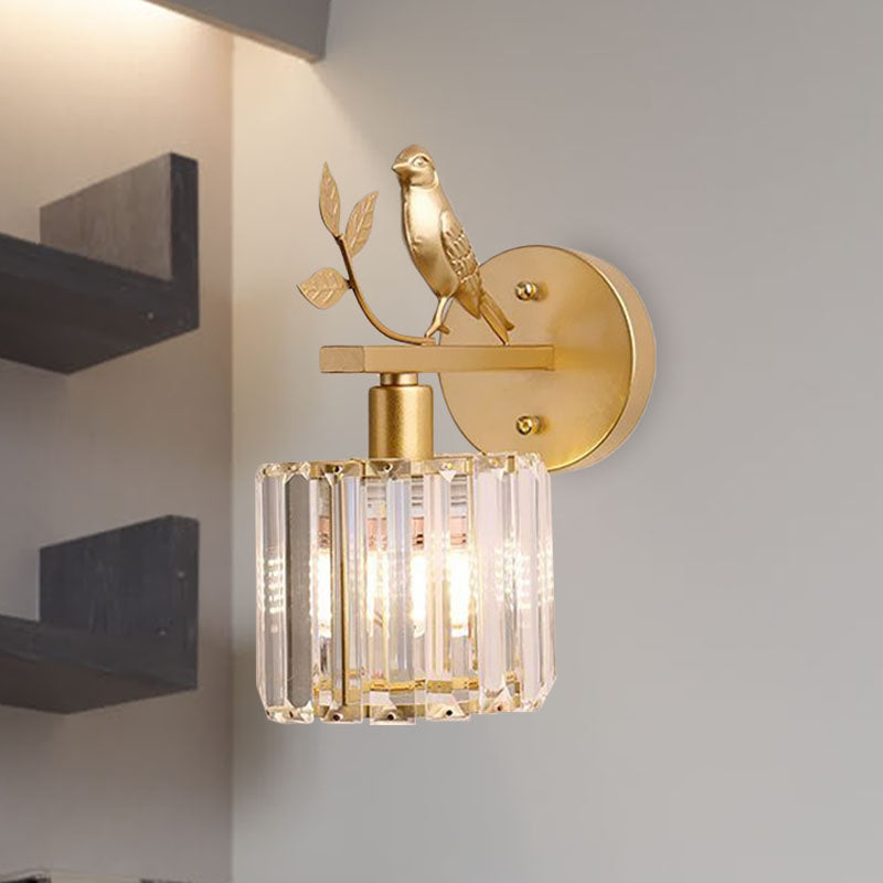 Gold Accent Crystal Wall Sconce Lamp with Bird Design - Cofik