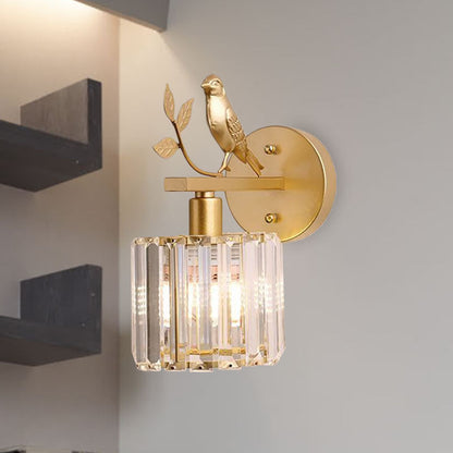 Gold Accent Crystal Wall Sconce Lamp with Bird Design - Cofik
