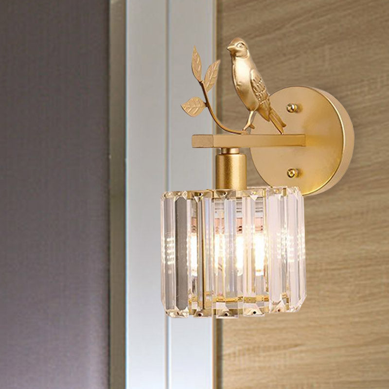 Gold Accent Crystal Wall Sconce Lamp with Bird Design