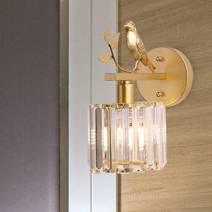 Gold Accent Crystal Wall Sconce Lamp with Bird Design