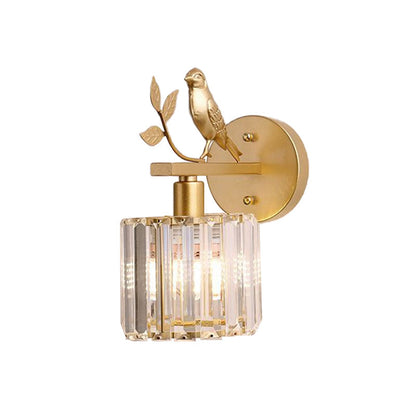 Gold Accent Crystal Wall Sconce Lamp with Bird Design