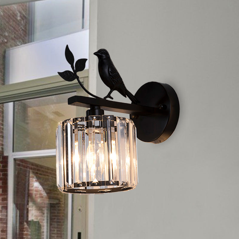Gold Accent Crystal Wall Sconce Lamp with Bird Design