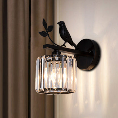 Gold Accent Crystal Wall Sconce Lamp with Bird Design