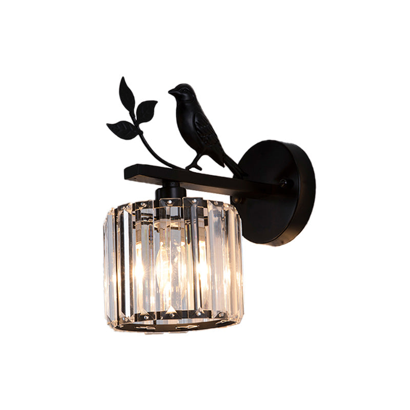 Gold Accent Crystal Wall Sconce Lamp with Bird Design