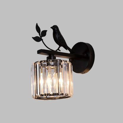 Gold Accent Crystal Wall Sconce Lamp with Bird Design