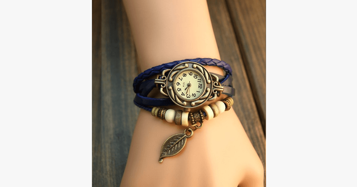 Stylish Leaf Pattern Vintage Watch