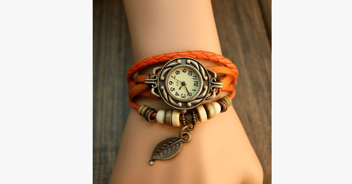 Stylish Leaf Pattern Vintage Watch