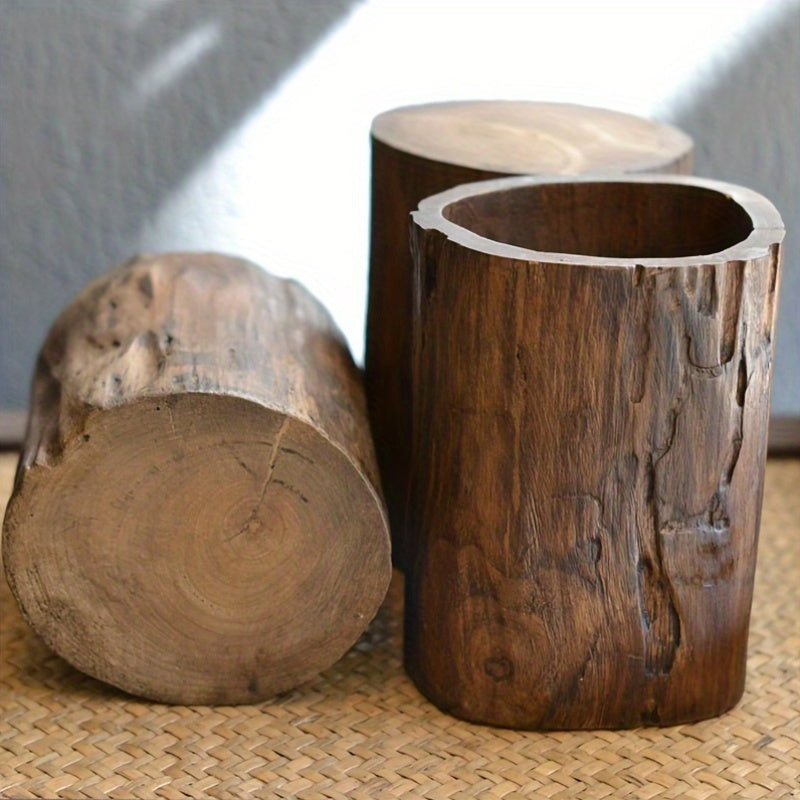 Rustic Wooden Desk Pen Holder - Natural Wooden Finish