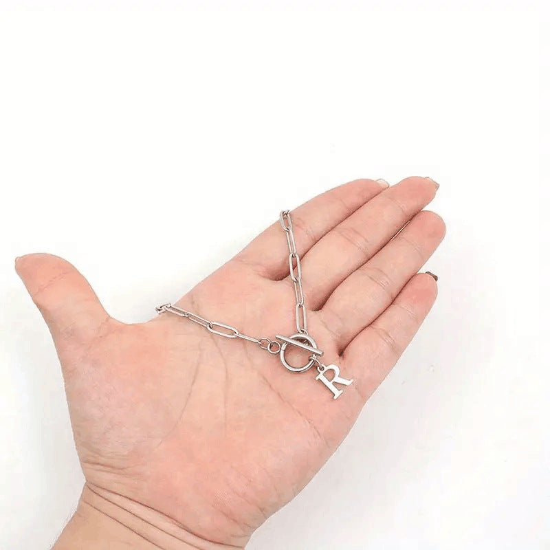 Simple Initial Circle Paperclip Lock Necklace