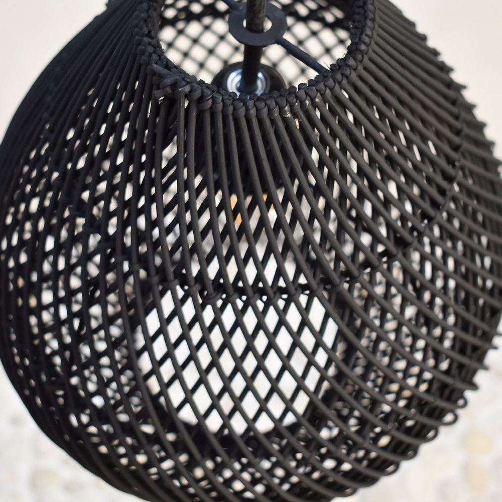 Natural Woven Rattan Black Hanging Lamp