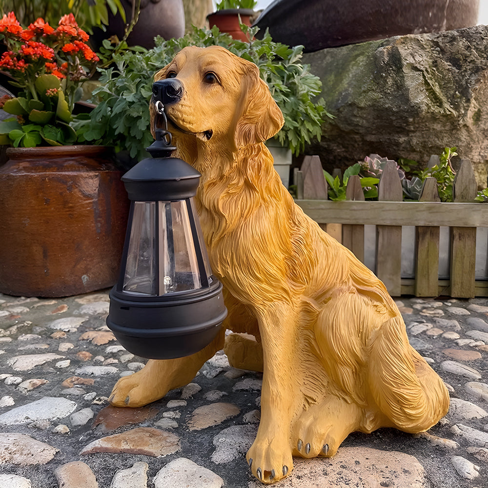 Solar Powered Outdoor Garden Lights with Dog Statue