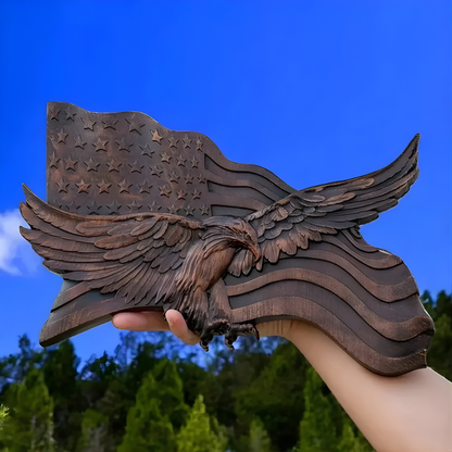 USA Flag Wooden Wall Decor Handcrafted Eagle Emblem