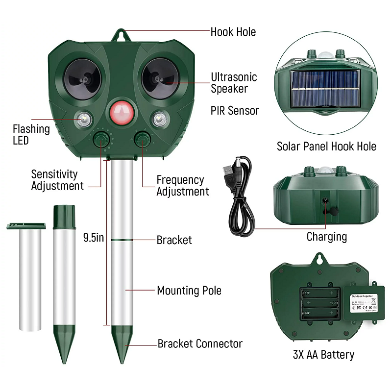 Outdoor Solar Bird Repeller, Ultrasonic Deterrent