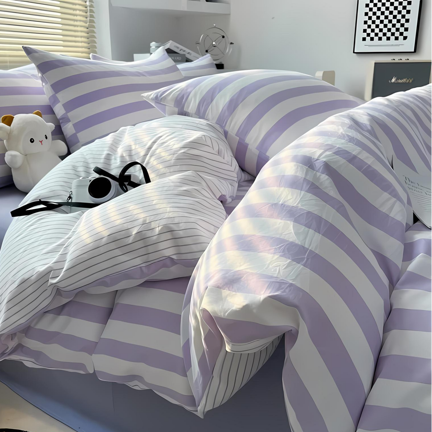 Timeless Stripe 4 Piece Bed Sheet Set Duvet Cover
