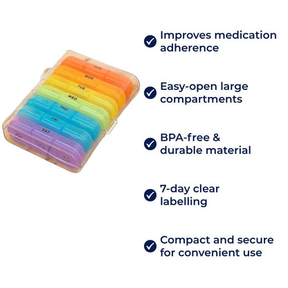 Daily Pill Box Organizer - Easy Open 7 Day Planner