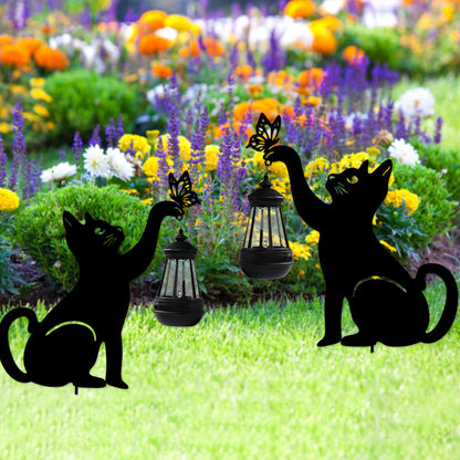 Outdoor Solar Powered Black Cat LED Lantern Lights