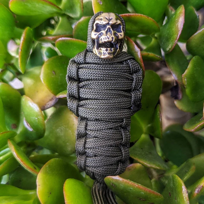 Tough Paracord Skull Keychain Brass Charm