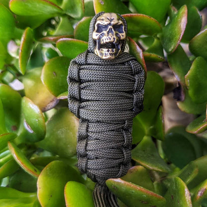 Tough Paracord Skull Keychain Brass Charm