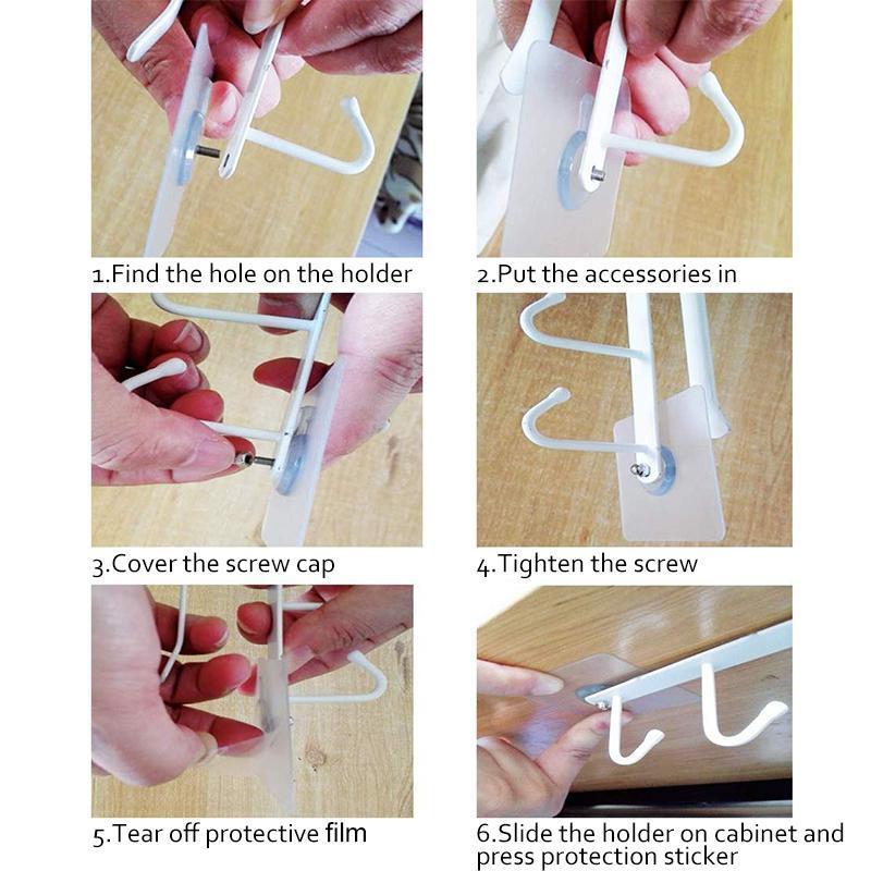Space-Saving 6-Hook Under Cabinet Storage Rack