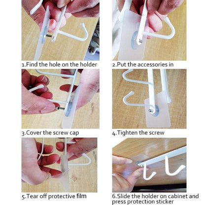 Space-Saving 6-Hook Under Cabinet Storage Rack