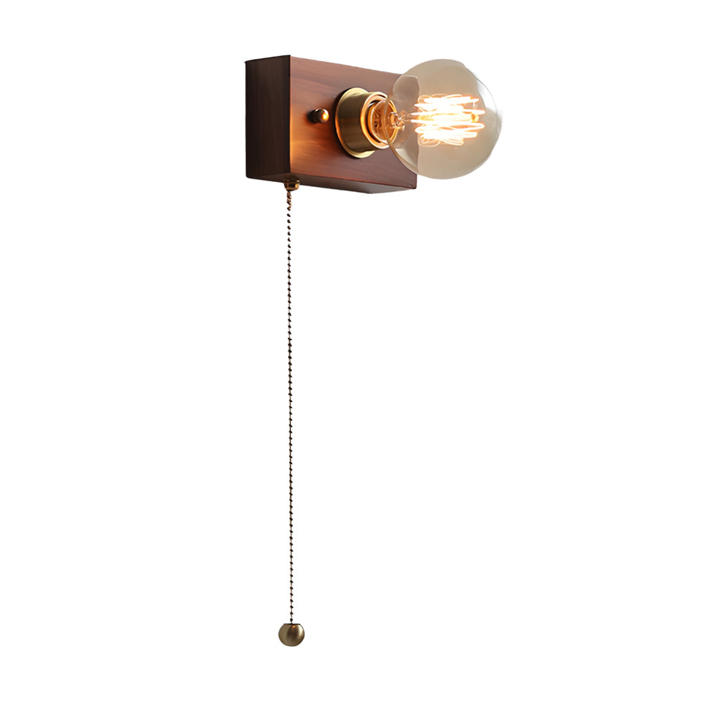 Classic Wooden Wall Light with Chain Switch
