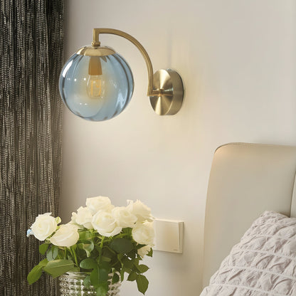 Contemporary LED Wall Light with Curved Arm Glass Shade