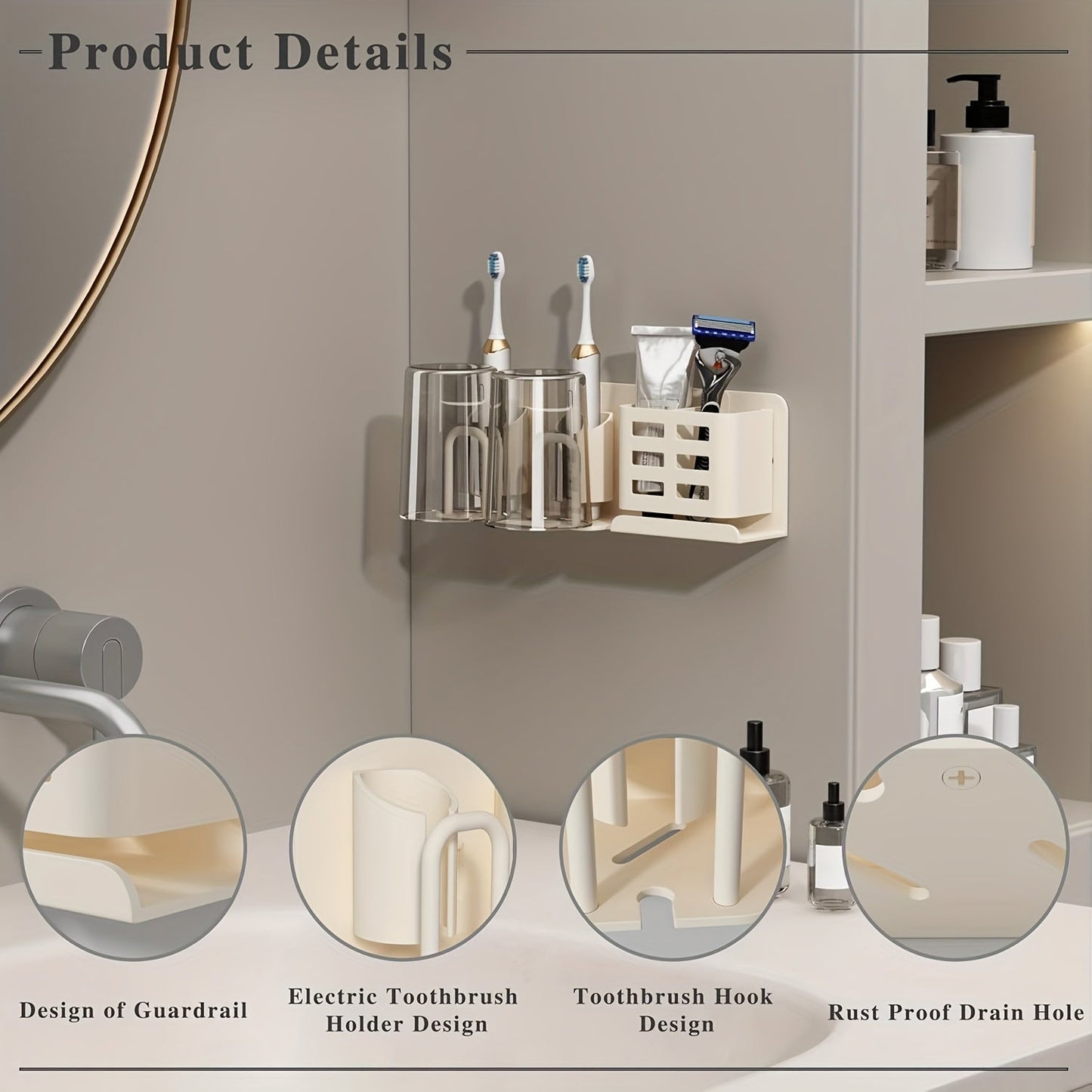 Sleek Wall Mounted Toothbrush Holder with Drainage