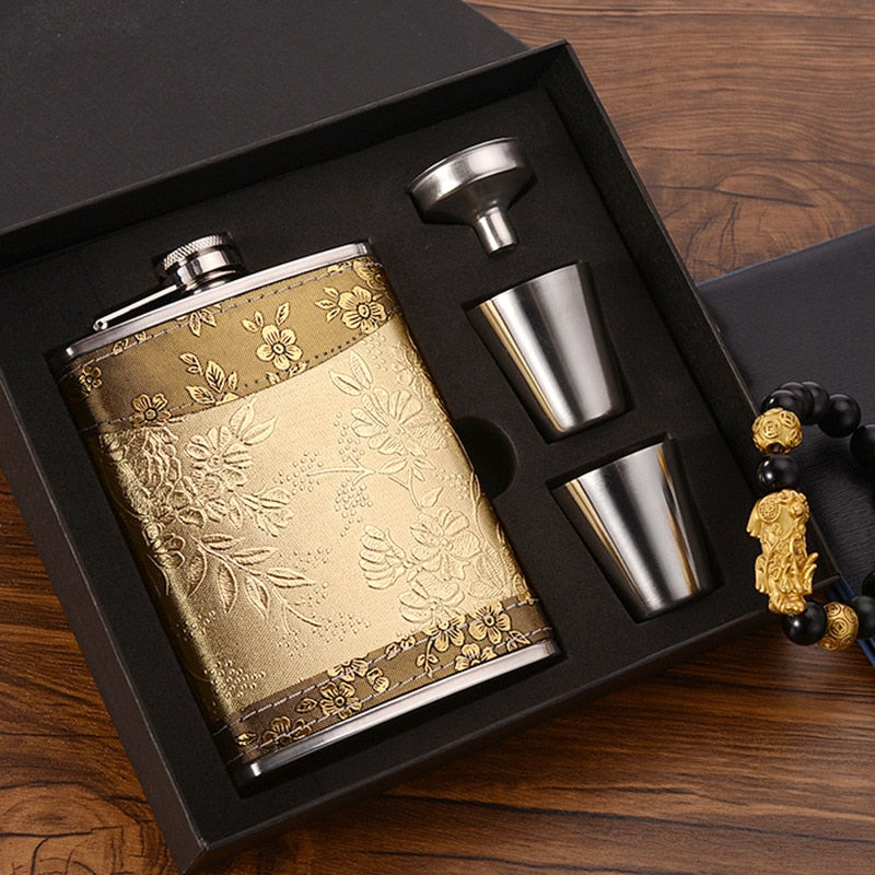Premium Metal Whiskey Flask Gift Set