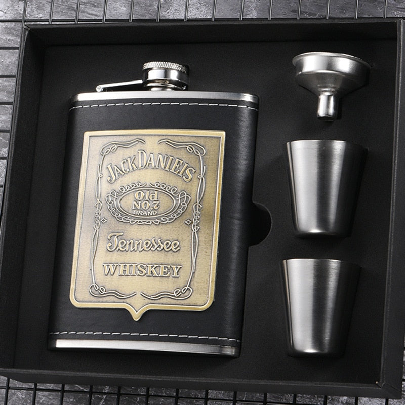 Premium Metal Whiskey Flask Gift Set