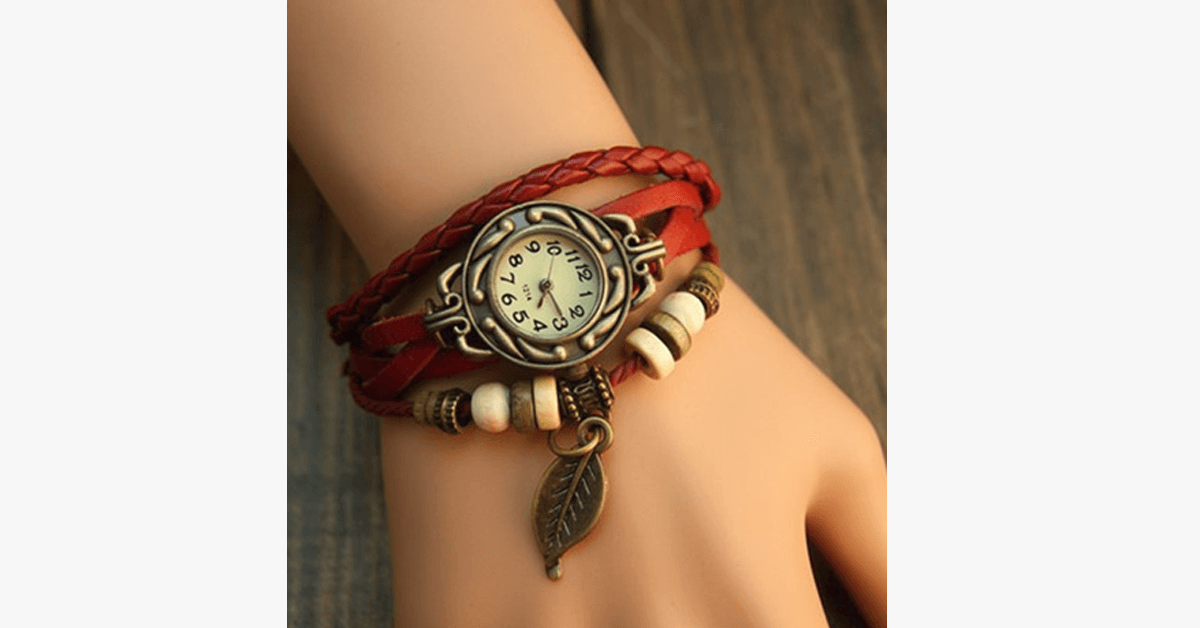 Stylish Leaf Pattern Vintage Watch