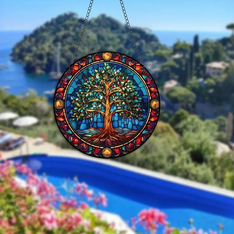 Colorful Glass Tree Wall Decor Hanging Art