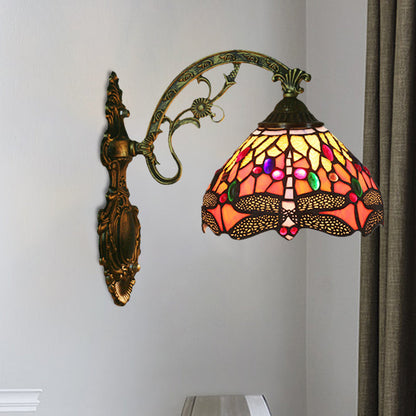 Classic Bronze Bedroom Wall Lamp with Decorative Glass Shade - Cofik