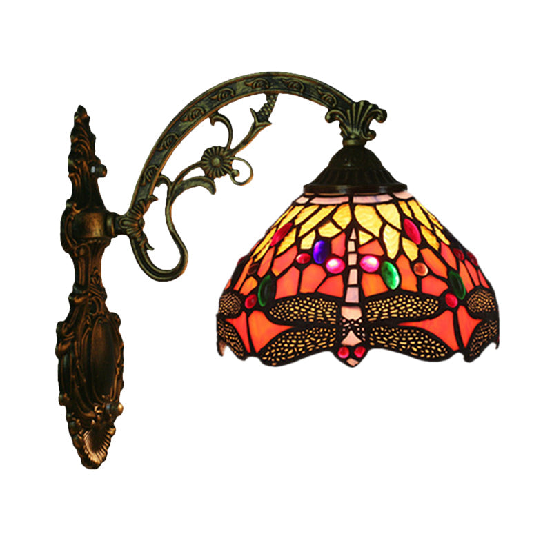 Classic Bronze Bedroom Wall Lamp with Decorative Glass Shade
