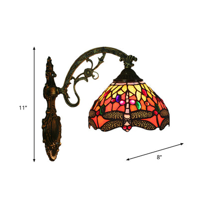 Classic Bronze Bedroom Wall Lamp with Decorative Glass Shade