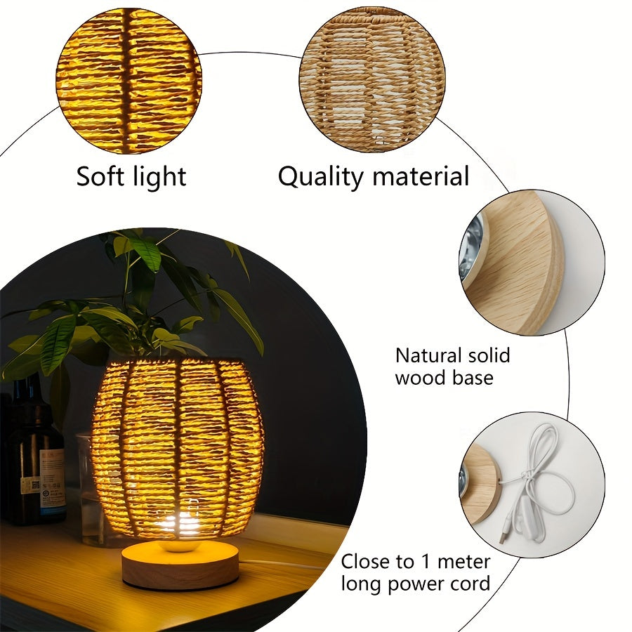 Rustic Wooden Table Lamp with LED Light