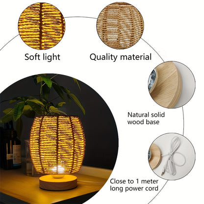 Rustic Wooden Table Lamp with LED Light