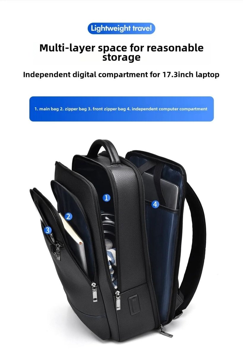 Stylish Leather Backpack with USB Port, 15.6 Inch, Black