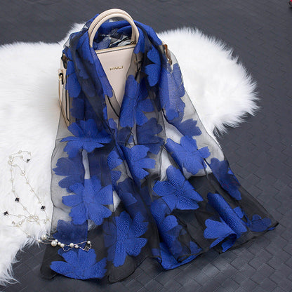 Luxury Silk Scarf with Floral Pattern