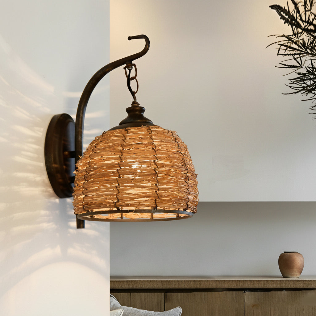 Rustic Woven Iron Wall Lamp