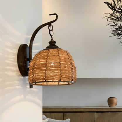 Rustic Woven Iron Wall Lamp