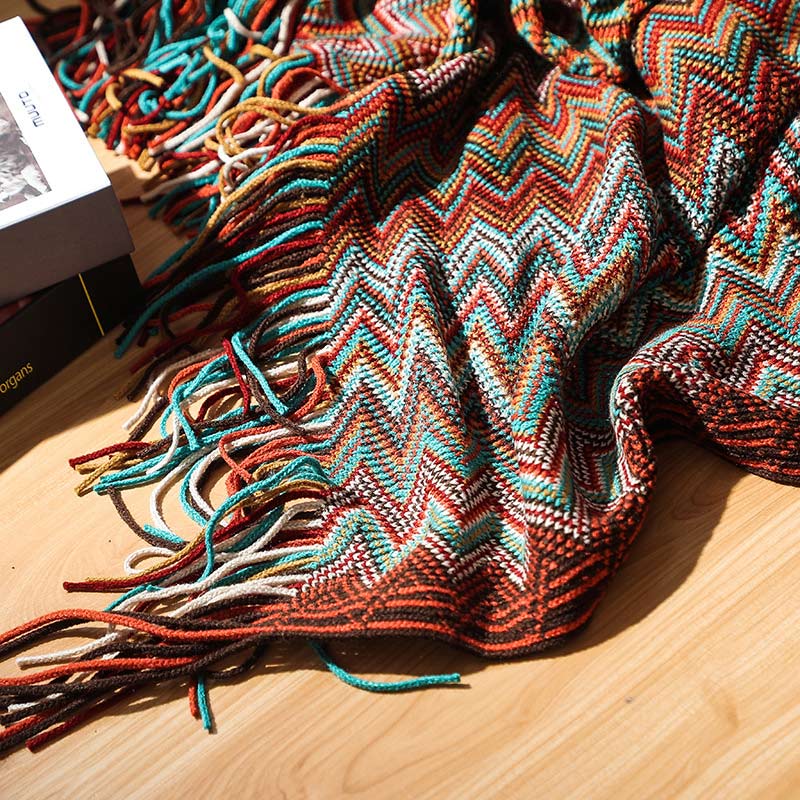 Vibrant Striped Fringe Throw Blanket