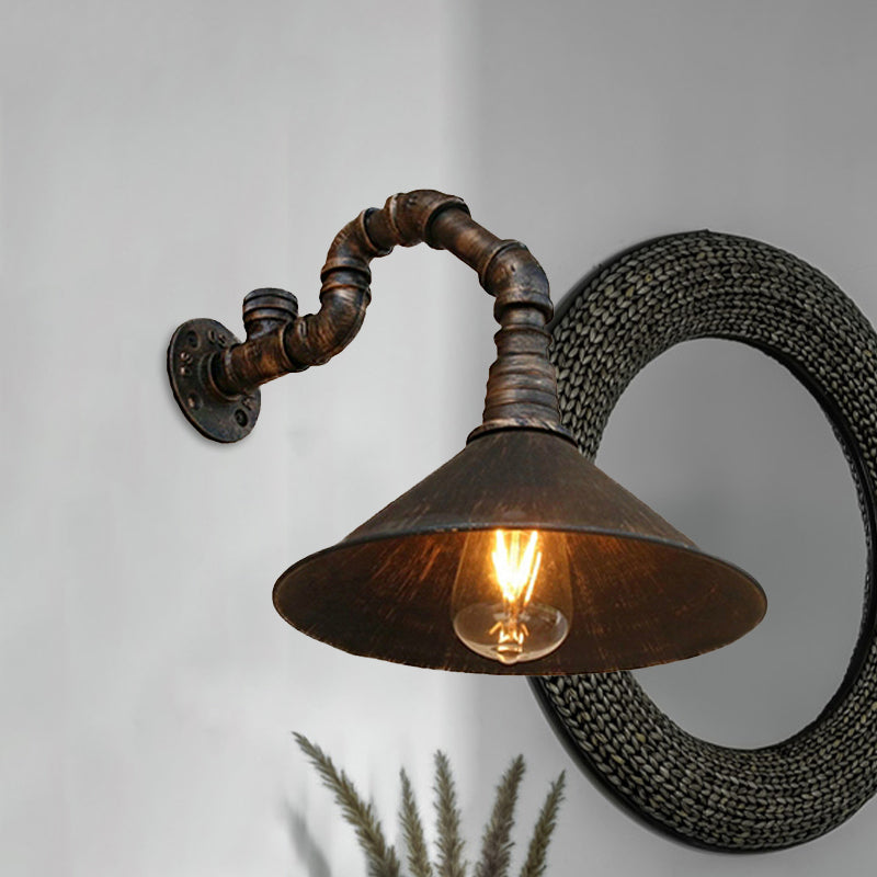 Rustic Metal Cone Wall Light Fixture