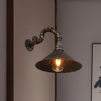 Rustic Metal Cone Wall Light Fixture