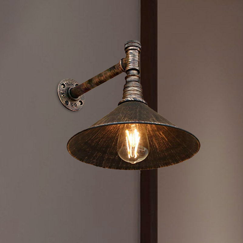 Rustic Metal Cone Wall Light Fixture