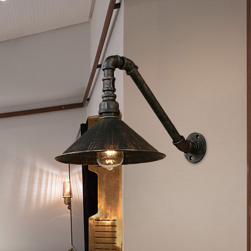 Rustic Metal Cone Wall Light Fixture