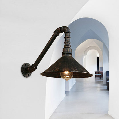 Rustic Metal Cone Wall Light Fixture