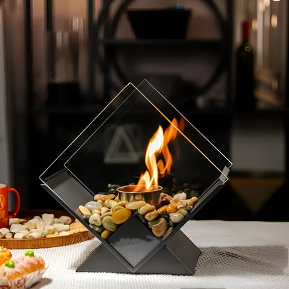 Modern Ethanol Table Fire Pit with Stone Design