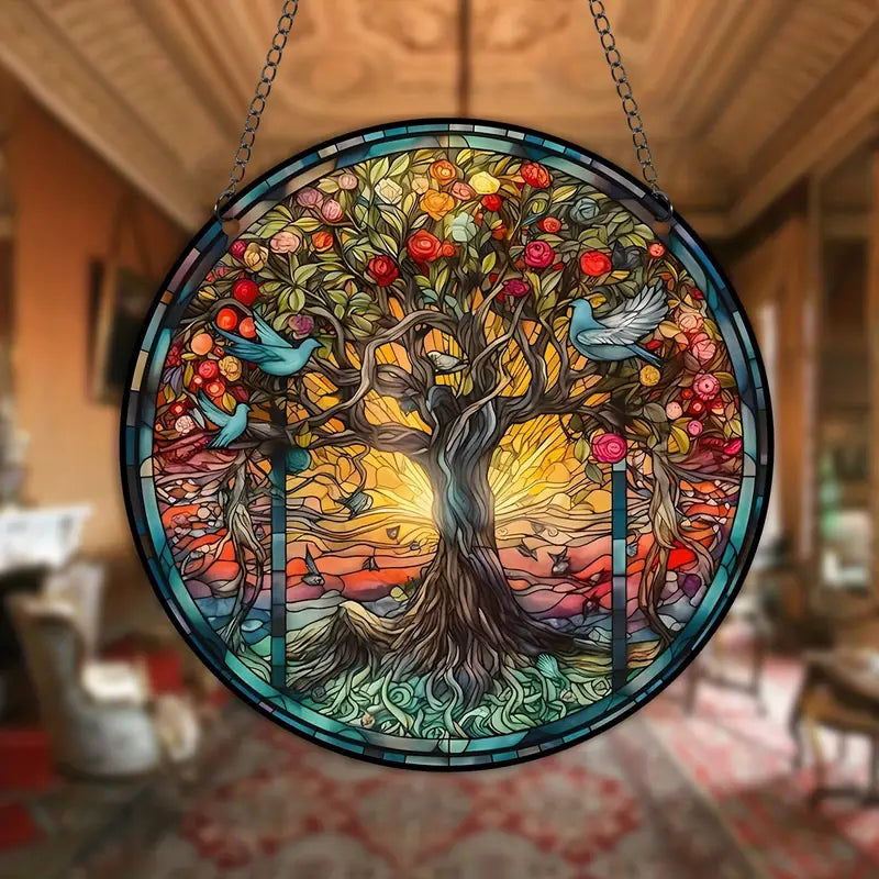 Colorful Glass Tree Wall Decor Hanging Art