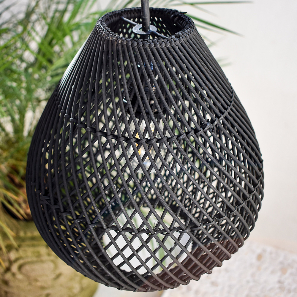 Natural Woven Rattan Black Hanging Lamp